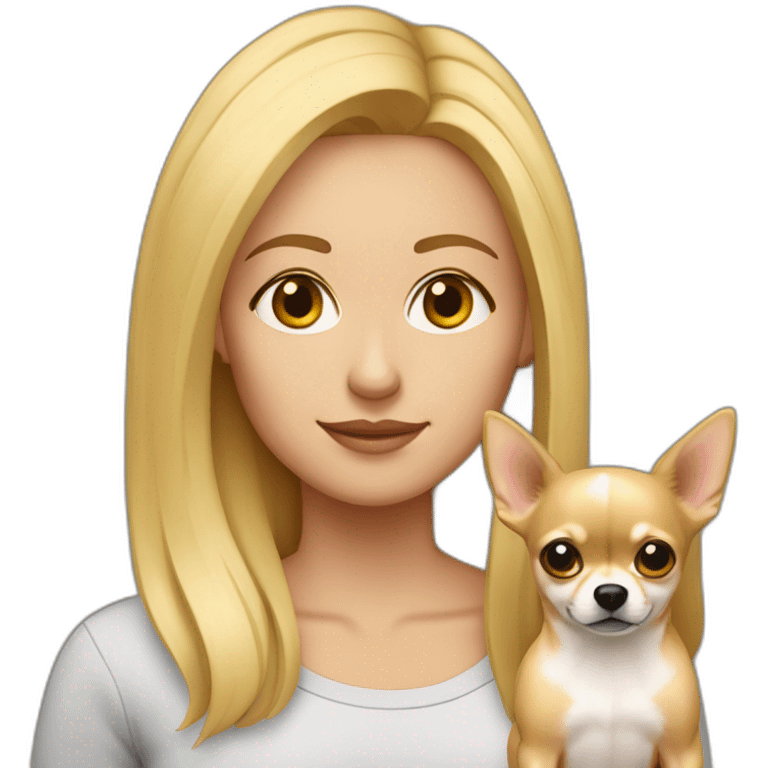 mujer con pelo muy corto rubio y su perro Chihuahua emoji