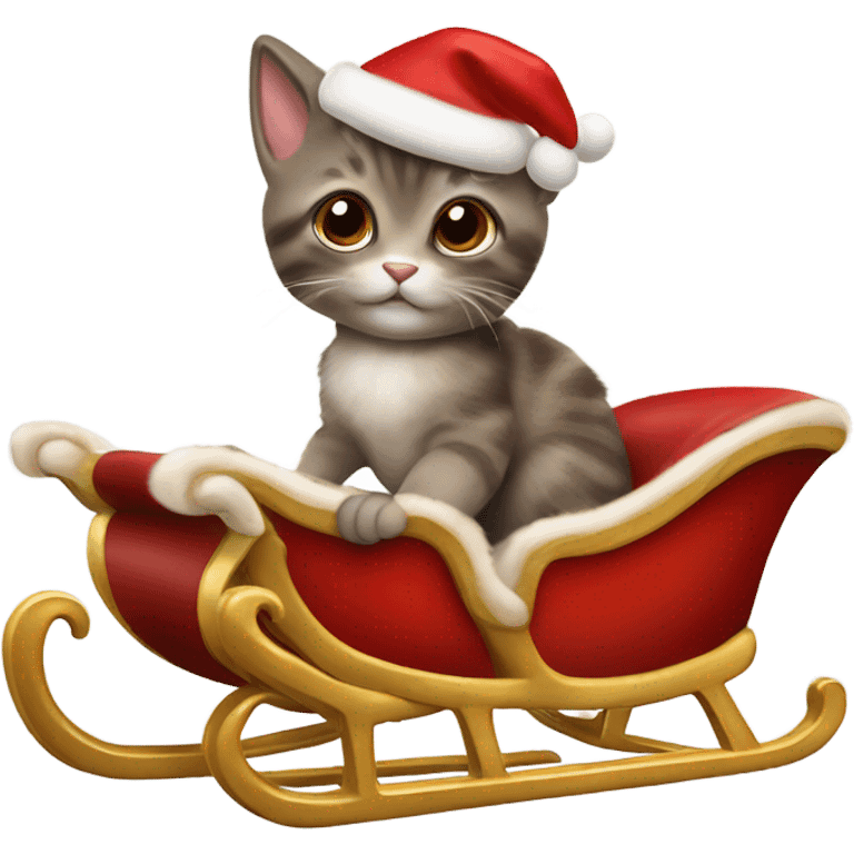 Brown oyster kitten and reindeer pulling santa sleigh emoji