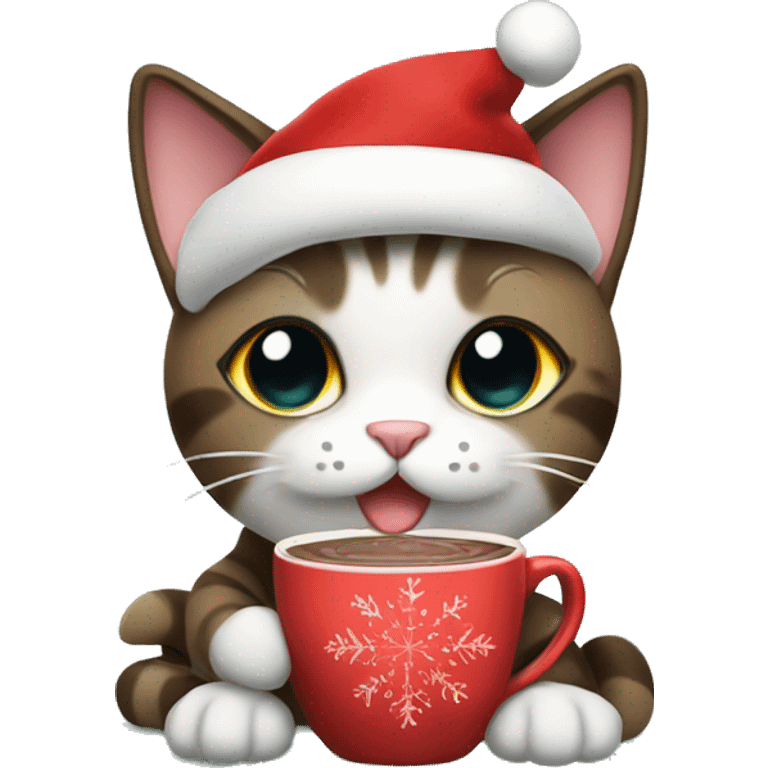 Christmas cat with hot chocolate  emoji