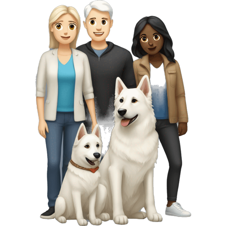 Wife and husband with two white shepherd and one black labrador emoji