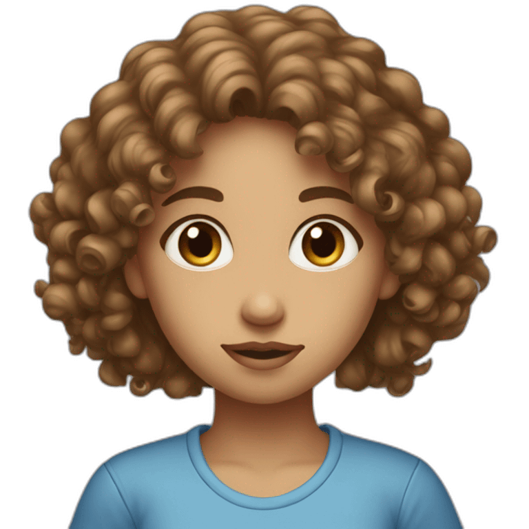 face of midle easten curly tenage girl with medium brown hair in T-shirt emoji