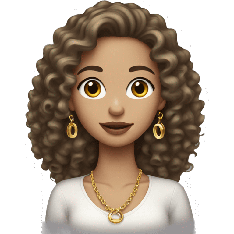 White brunette girl with curly hair and gold jewelry hoop earrings emoji