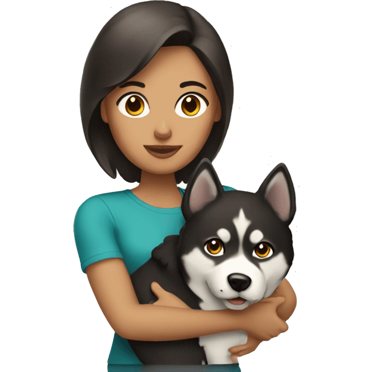 Brunette with bob woman holding a husky emoji