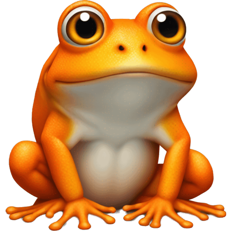 an orange frog with a white mark on its chest. the white mark should be in the shape of a flame, but there's no flame involved in the photo itself, just the shape of the fur emoji