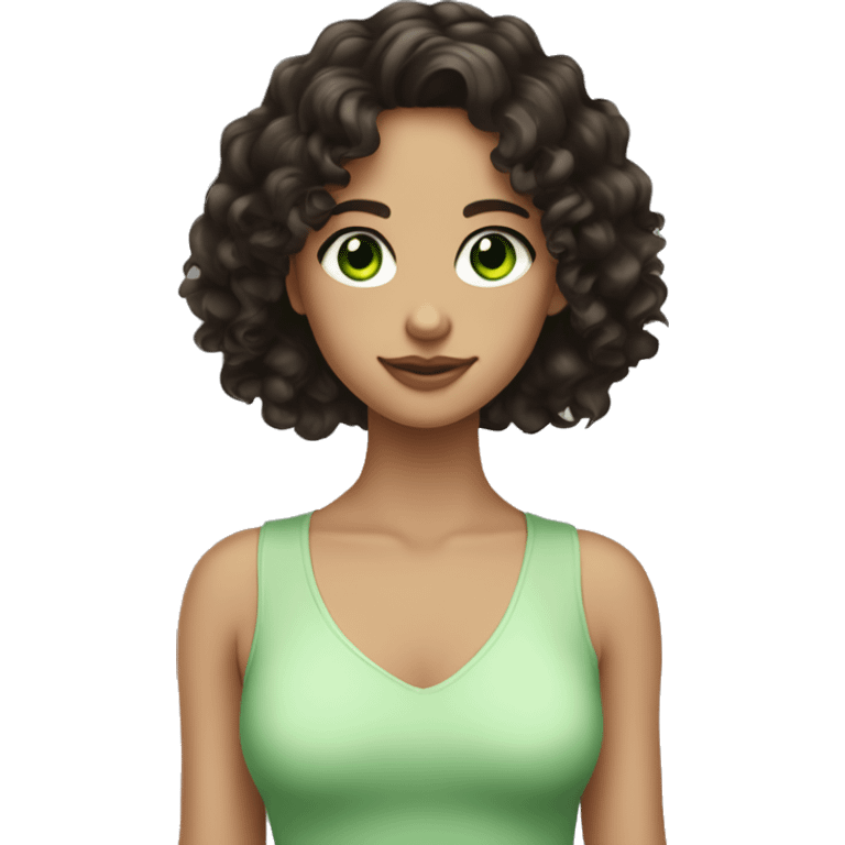 Brunet girl with long curly hair and green eyes huge pincher colour black emoji