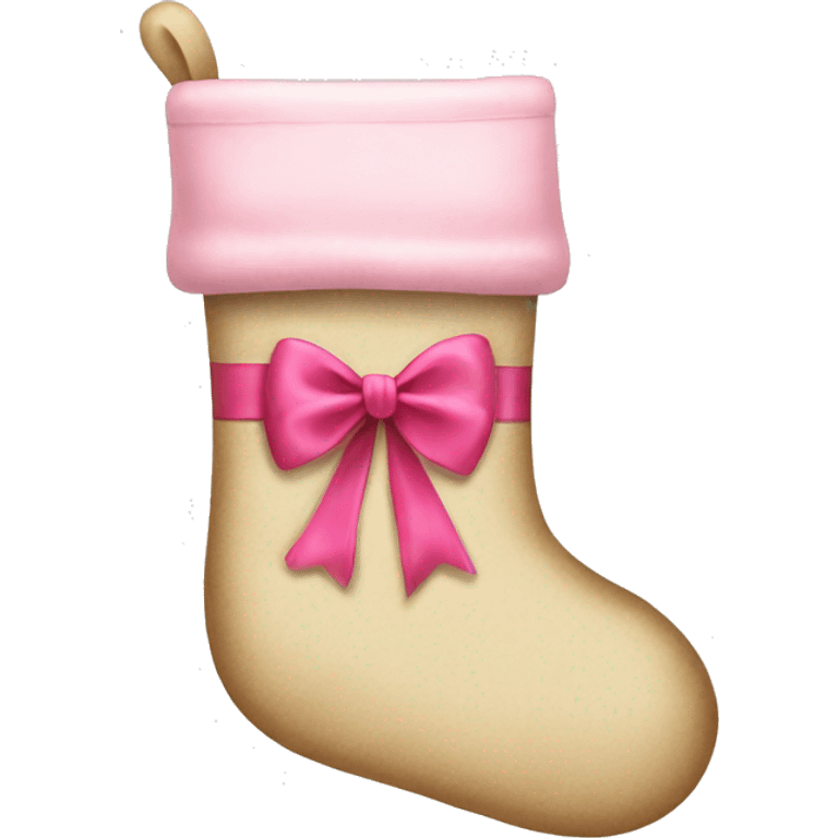 Beige Christmas stockings with pink bow on it emoji