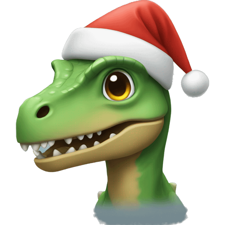 Dinosaur wearing a Christmas hat emoji