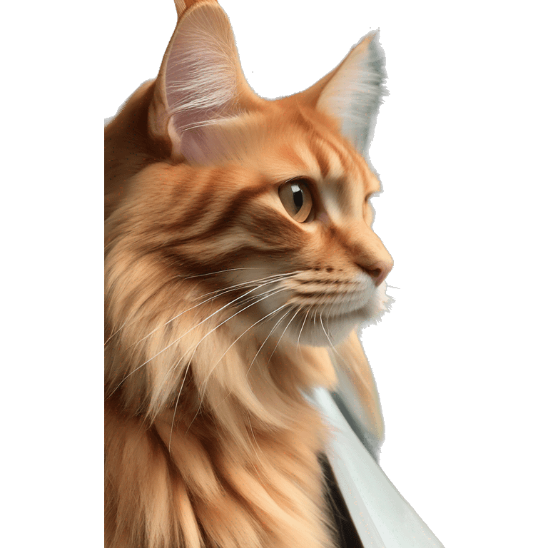 red Maine Coon cat looks out the window emoji