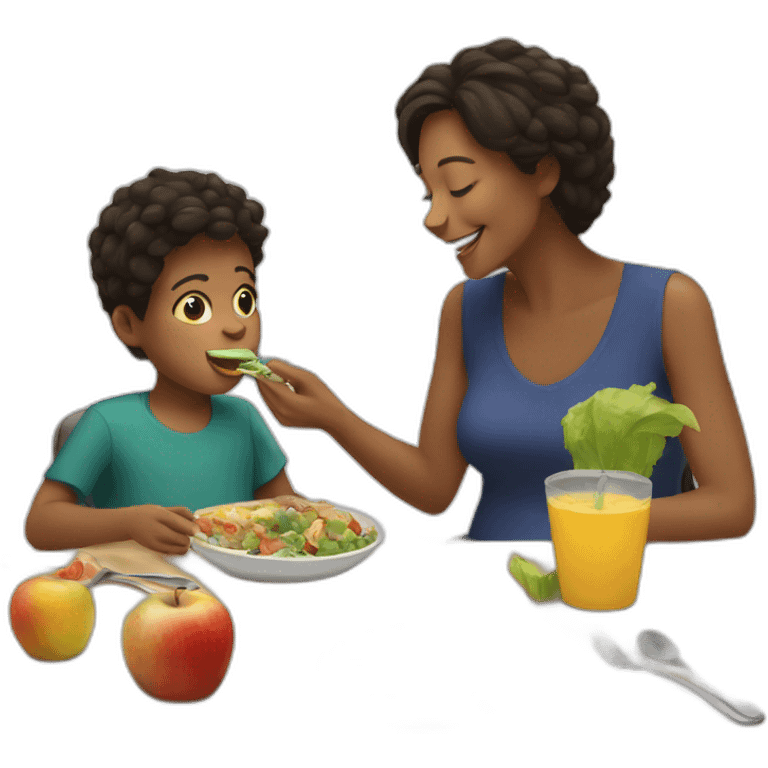 Mommy with son eat lunch emoji