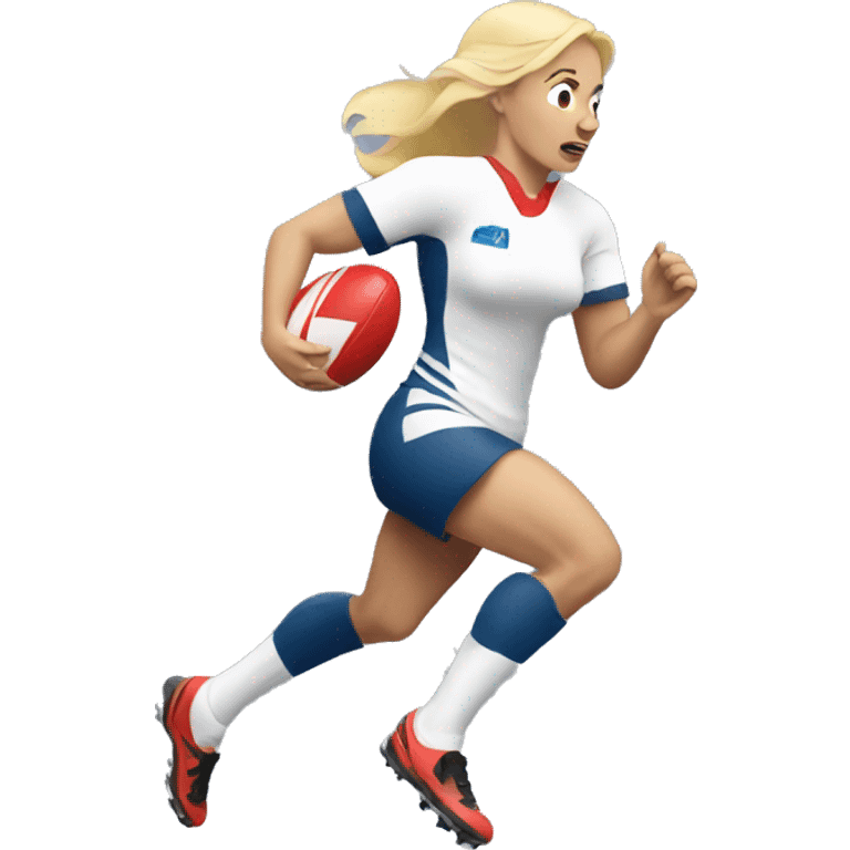 Blonde woman rugby player running with ball emoji