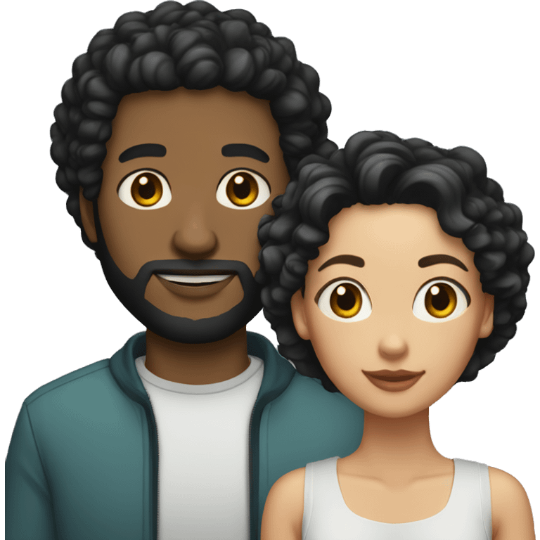 Couple very short haircut black man with beard and light skinned woman with long curly black hair emoji