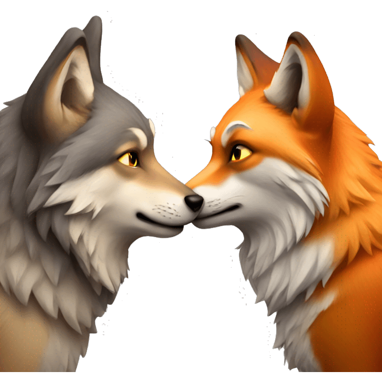 Wolf and fox kissing emoji