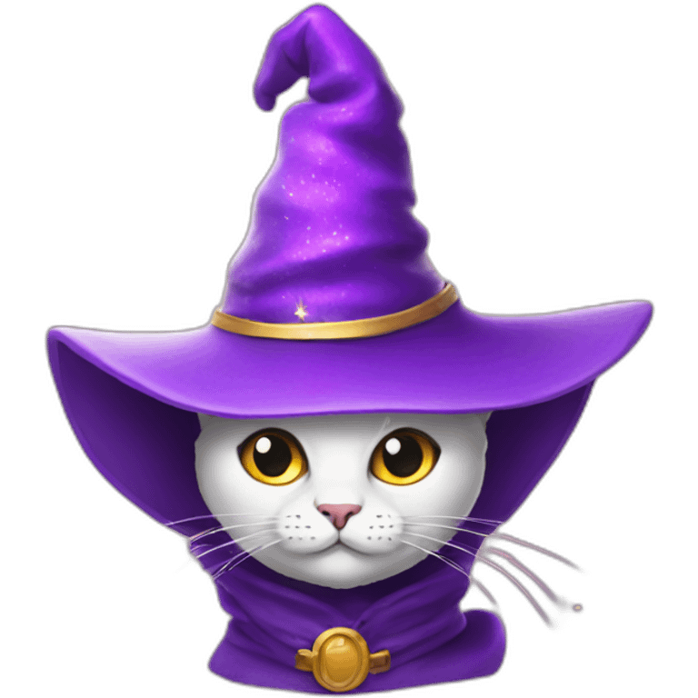 a cat with a purple wizard hat with sparks emoji