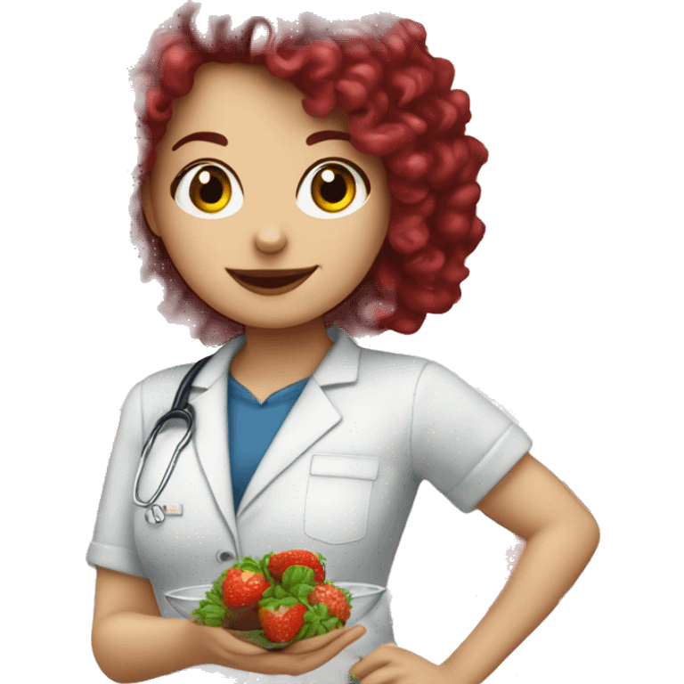 dietitian white girl burgundy curly hair eating a strawberry  emoji