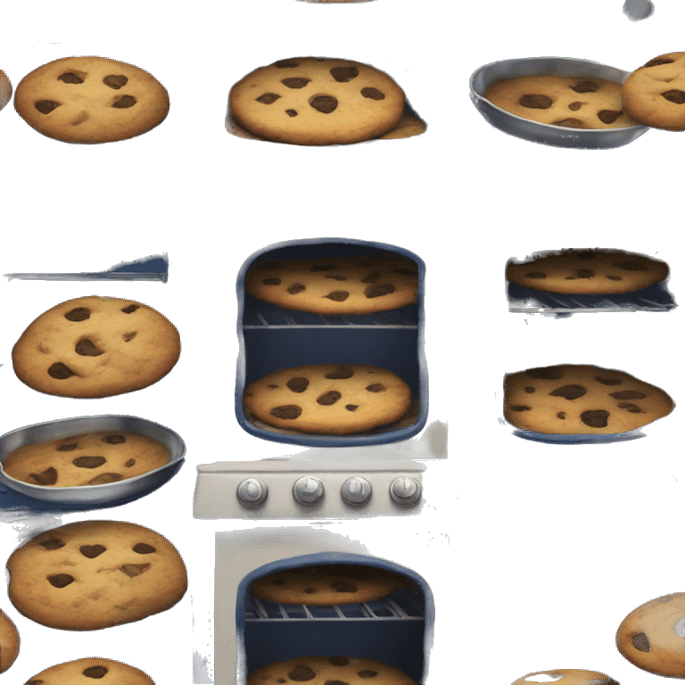 Realistic vintage  navy blue oven with cookies baking inside of it. emoji