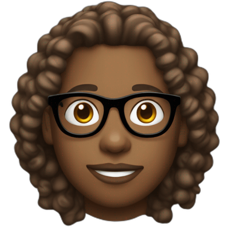 Milk chocolate coloured boy with long undercut curly hair and black streetwear glasses emoji