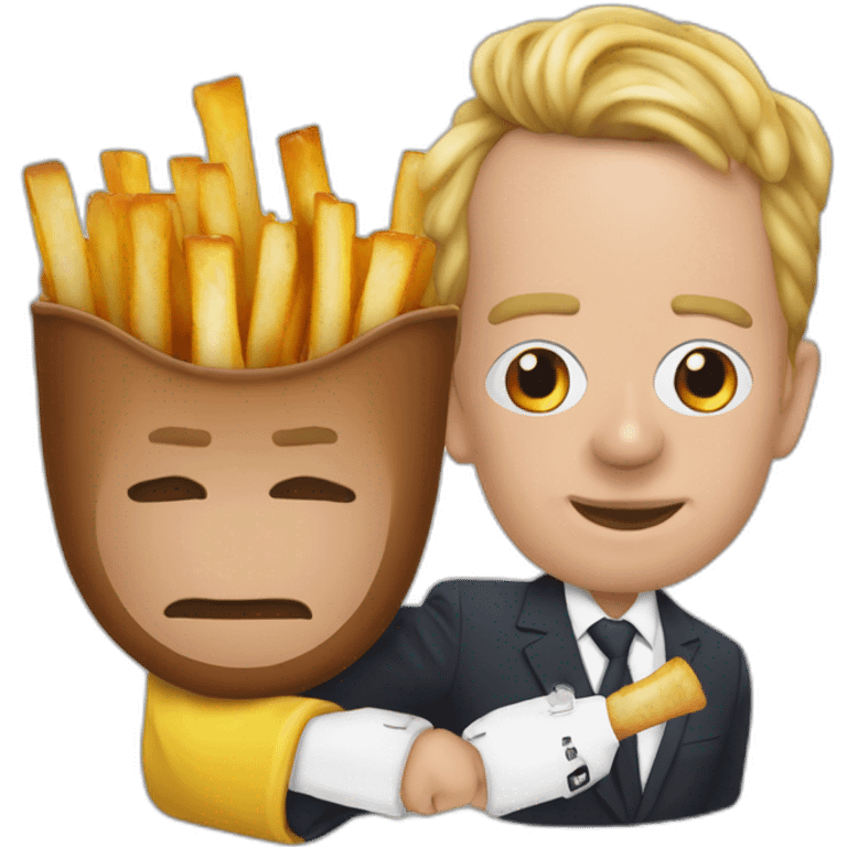 Poutine et Macron qui appuient sur un bouton emoji