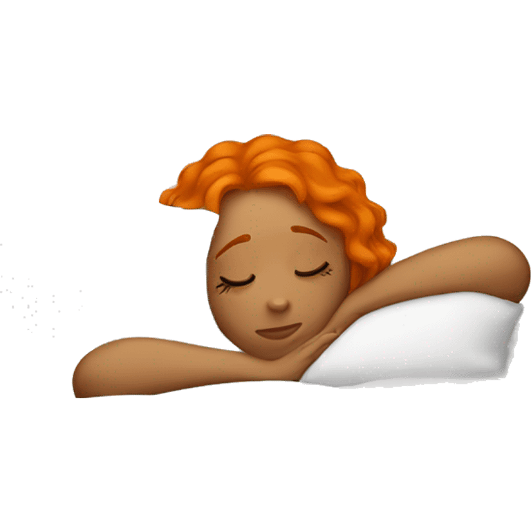 Tan girl with orange hair sleeping on pillow in bed emoji