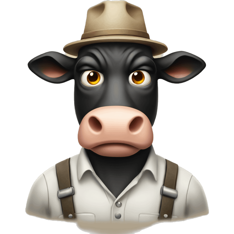 a suspicious cow and angry farmer  emoji