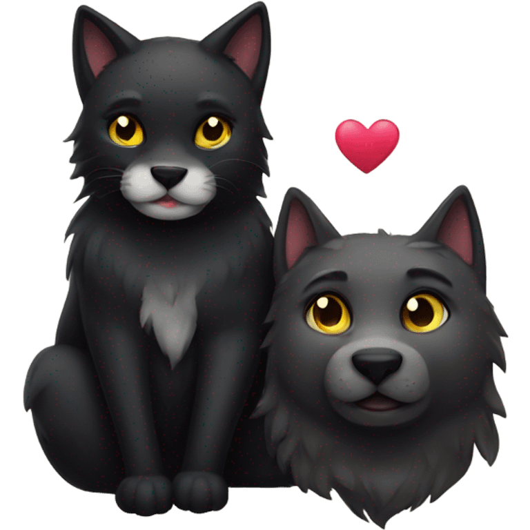 black cat and wolf in love emoji