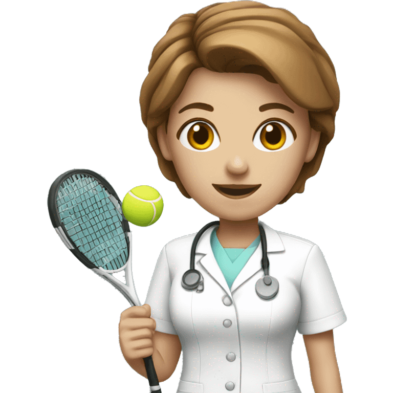 White female nurse playing tennis with brown short hair  emoji