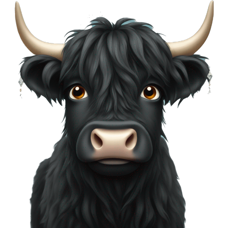 black highland cow with earrings emoji