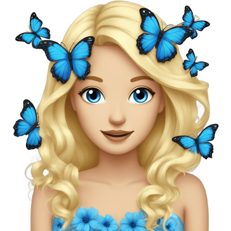 Gorgeous blond lady blue eyes with flowers and butterflies emoji