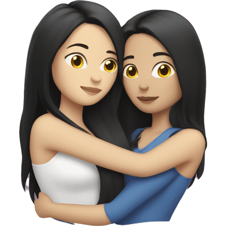 Lesbians cuddling. Both have long black hair and white skin. emoji