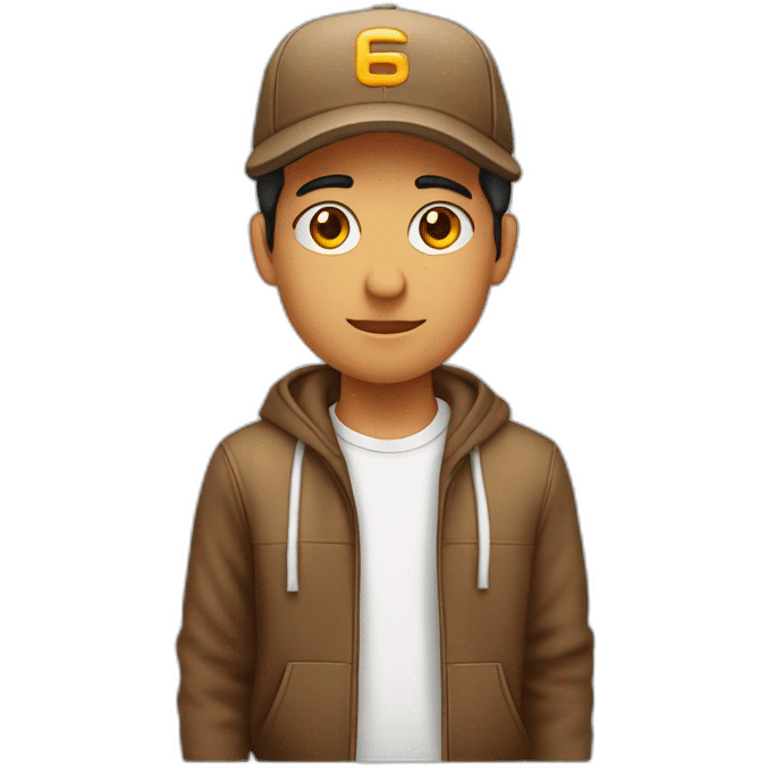 un chico joven, moreno con sudadera y gorra y ojos marrones claros emoji