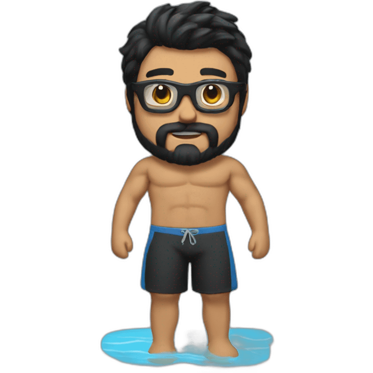 Swimming guy black hair beard muscles googles emoji