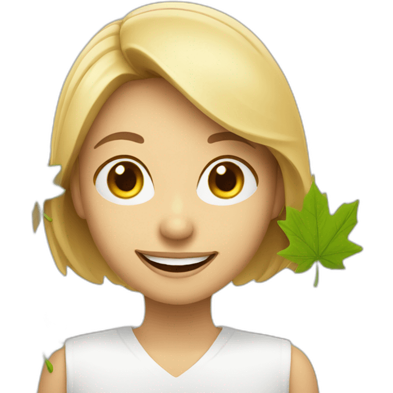 Smiling woman with WooW Canada leaf emoji