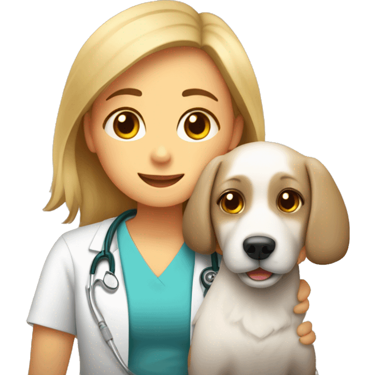 Dog cuddles veterinarian girl emoji