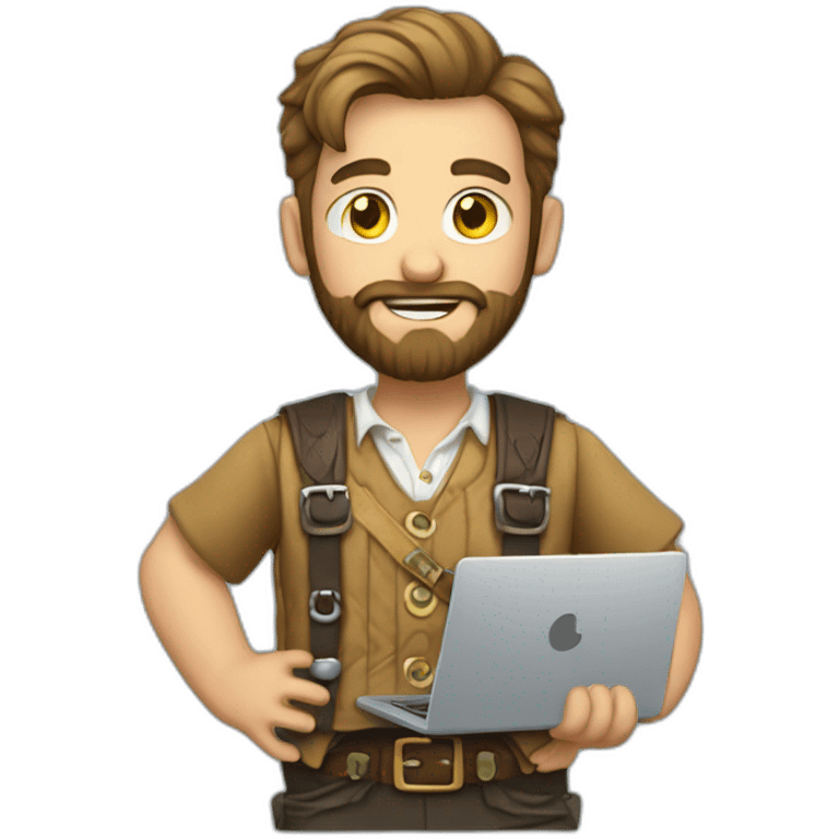 bearded man with lederhosen and laptop emoji