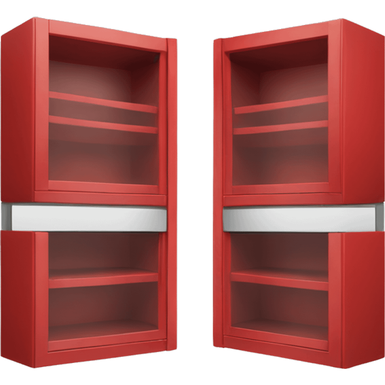 Realistic front facing red hanging kitchen cabinets. emoji