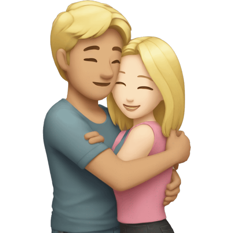 hug to blonde woman and light skin asian man emoji