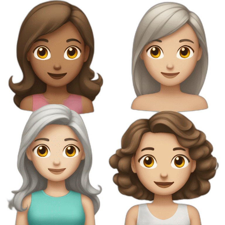 light brown skin girl with brown hair and white skin girl with Brown hair and older white skin woman with brown/grey hair and a kid with dark blonde hair emoji