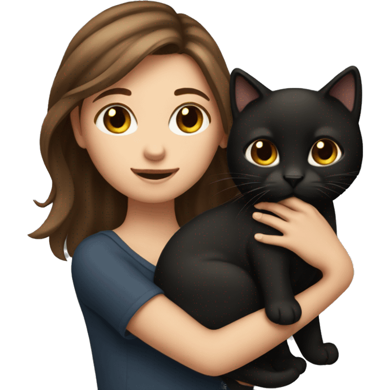 brown hair girl holding black cat emoji