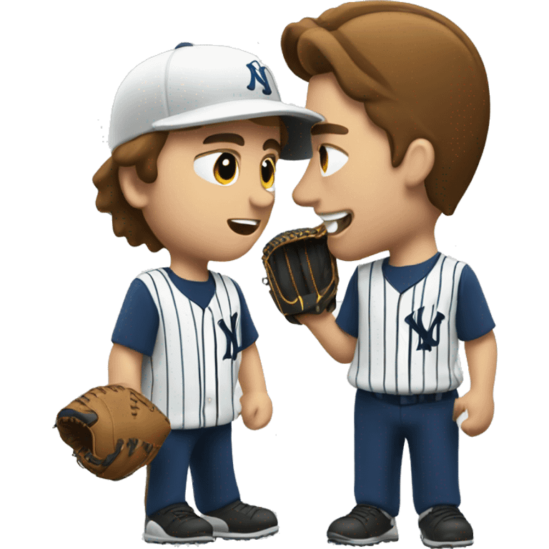 Man with brown hair negotiating with a baseball player in pinstripes emoji