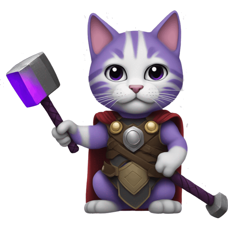 Thor as purple colored cat with hammer emoji