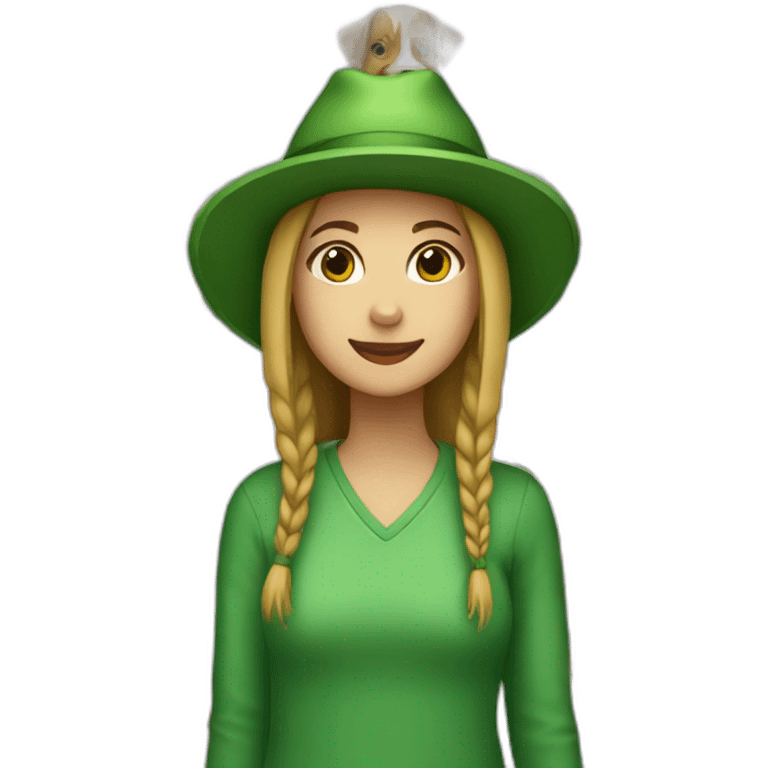 A girl with a dog in a green hat emoji