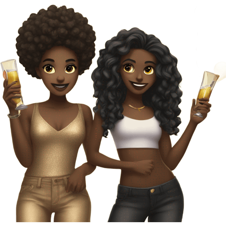 lightskin girl and darkskin girl partying together  emoji