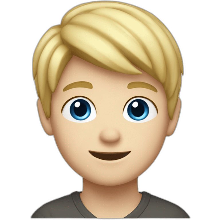 Blonde boy with medium short hair, blue eyes, waving hi to the camera emoji