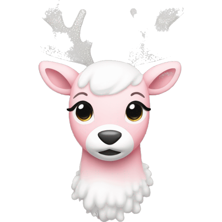 sparkly light pink and white pretty reindeer emoji