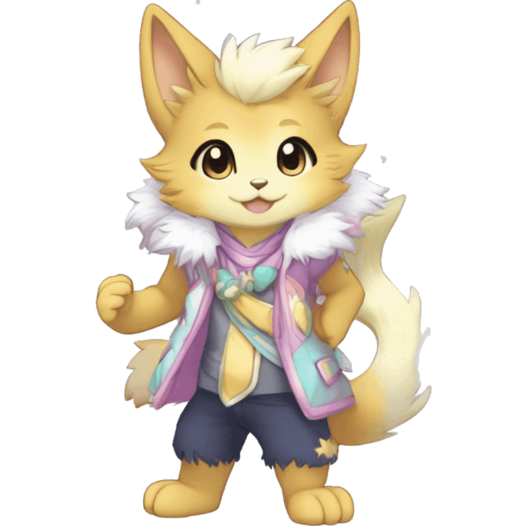 Anthro Cute Fluffy Gorgeous Magical Petite Shiny Colorful Pastel Glitter Sparkle Stars Anime Chibi Fantasy-Animal-Fakémon-Pokémon-Hybrid Fur Sona Aesthetic Trending Style Full Body emoji