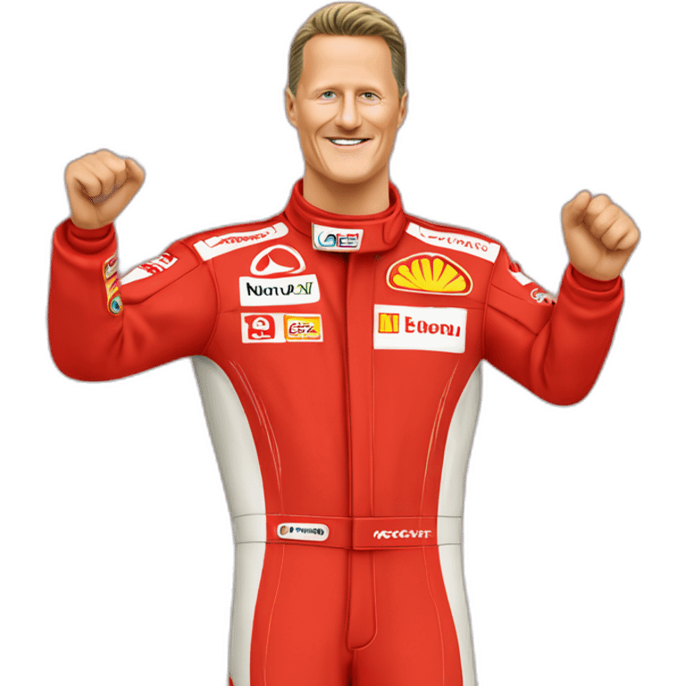 Michael Schumacher red racing suit waving emoji