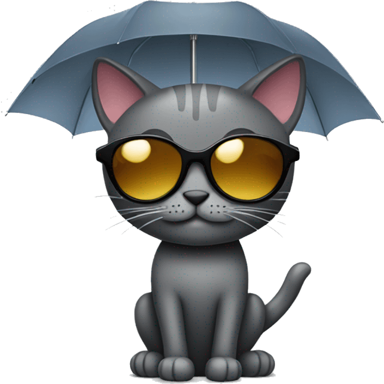 Dark grey cat with sunglasses and an umbrella  emoji