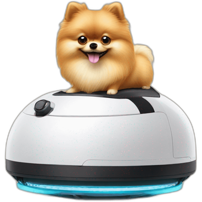 pomeranian on a vacuum robot emoji