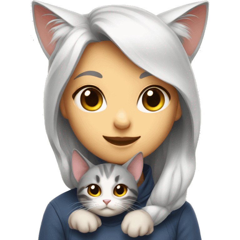 Cat with girl emoji