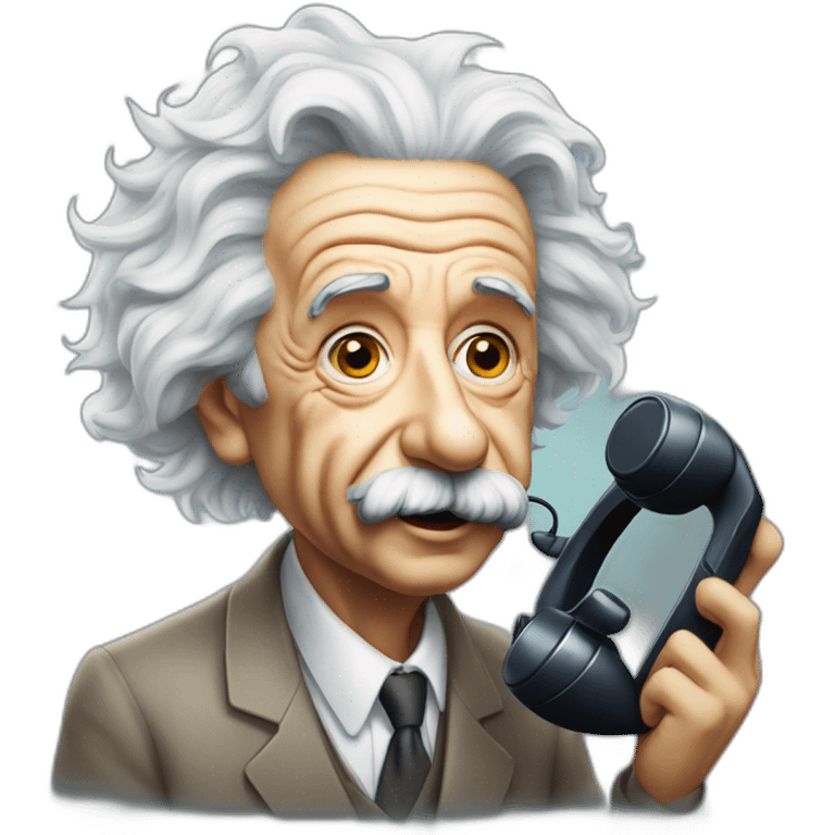 Albert Einstein con un telefono emoji