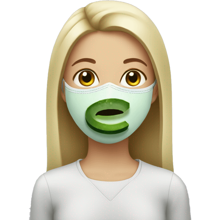 girl wearing a face mask with cucumber eyes emoji